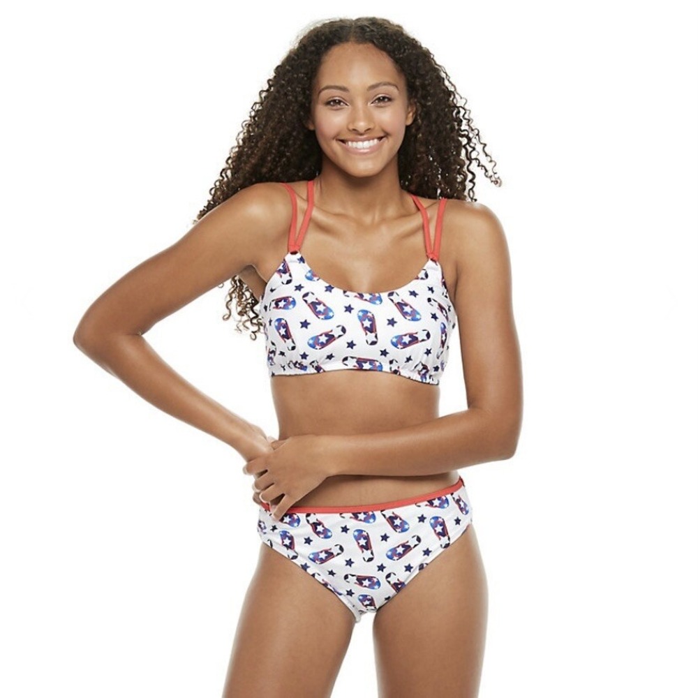 Undercurrent Juniors Graphic Strappy Bikini Star Flip Flops XL New with Tags